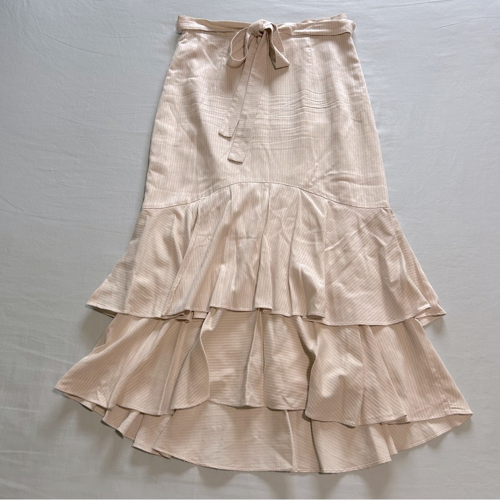 Antonio Melani beige white stripe ruffle midi high waisted skirt size 4